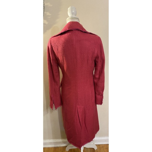 WDNY Hot Pink Fuschia Barbie Tweed Fringe Light Trench Coat Jacket Size Small - Picture 4 of 6
